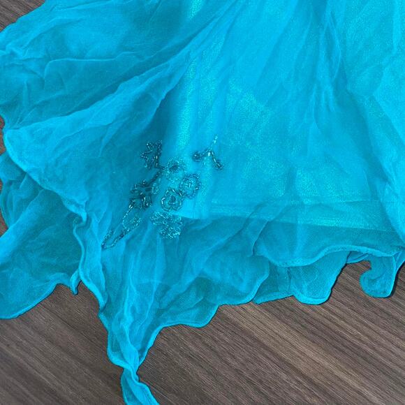 Azure water nymph beautiful blue fairy beaded prom mermaid dress L - Picture 3 of 4